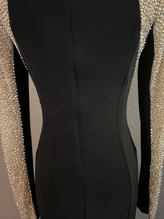 XSCAPES GEORGIA BLACK & NUDE MESH BEADED ILLUSION MAXI DRESS FORMAL GOWN NWOT 4 - Picture 13 of 16